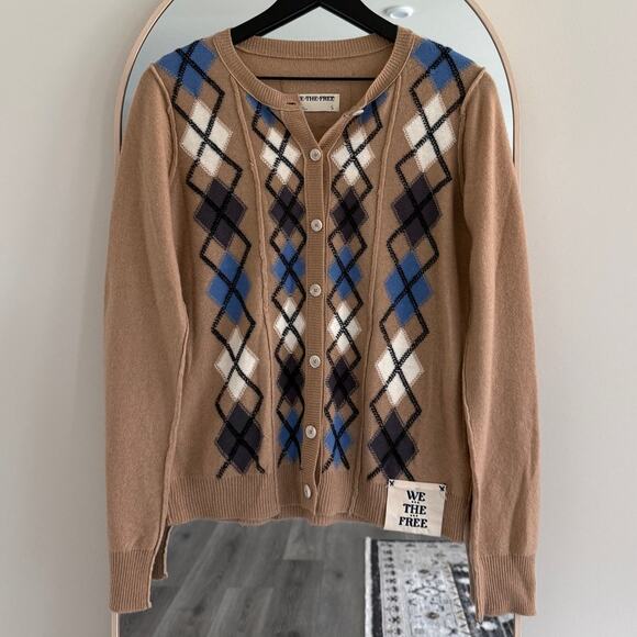 We The Free Aydin Plaid School Girl Cardi Tan Combo - Picture 2 of 5